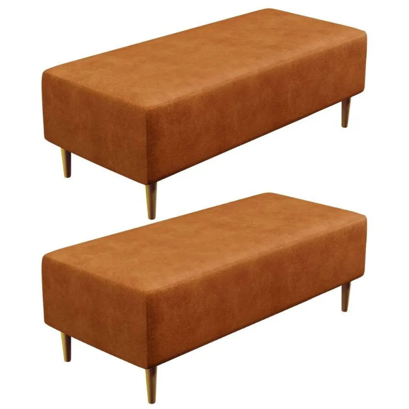 Kit 02 Puffs Decorativo Sala de Estar Bali W01 Pés Palito 120x50cm Couríssimo Canela - Lyam Decor - Lyam Decor