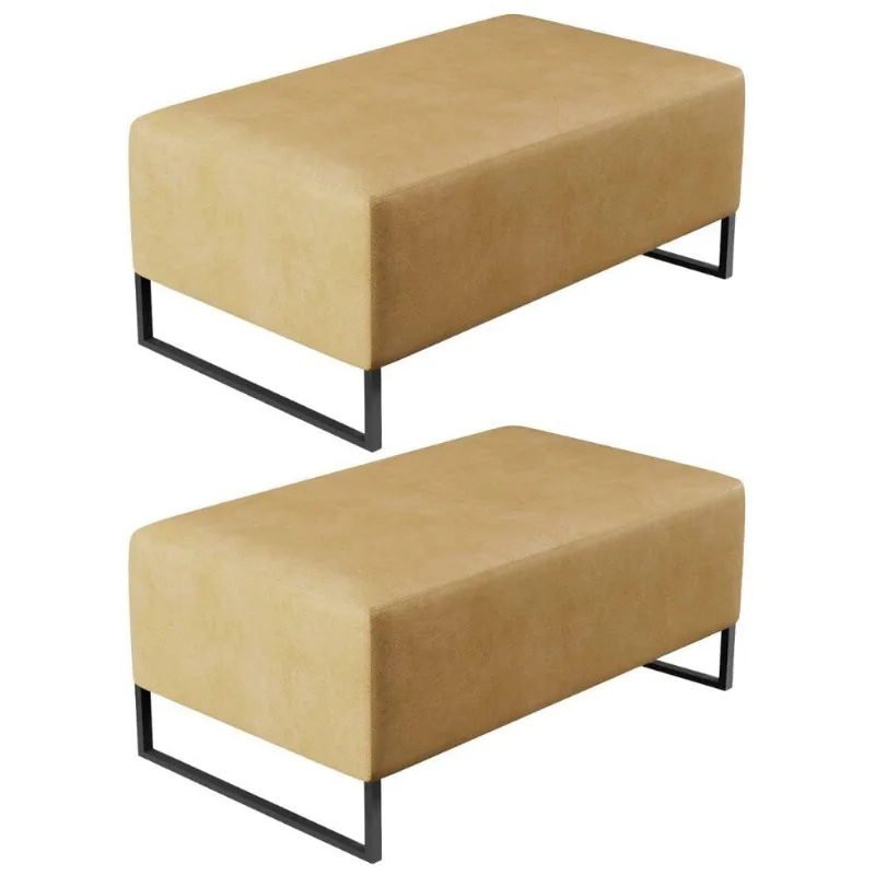 Kit 02 Puffs Decorativo Para Sala de Estar Cléo W01 Base de Ferro 90 cm Couríssimo Fendi - Lyam Decor - Lyam Decor