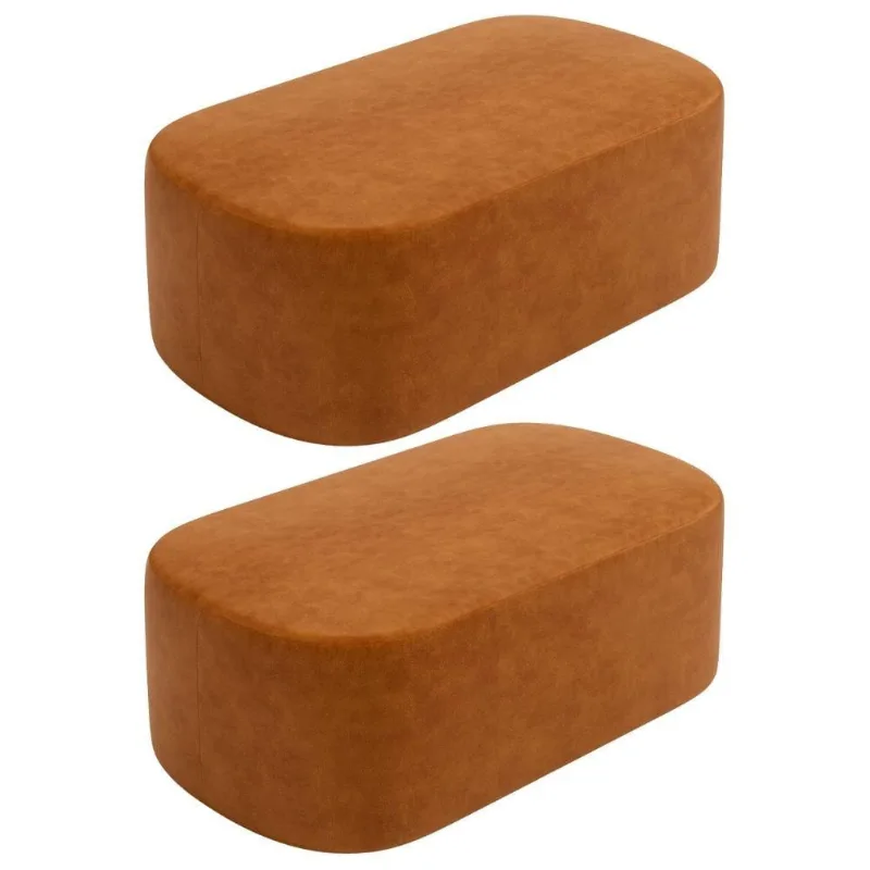 Kit 02 Puffs Decorativos Orgânicos Para Living Quarto 100cm Doha W01 Couríssimo Canela - Lyam Decor - Lyam Decor
