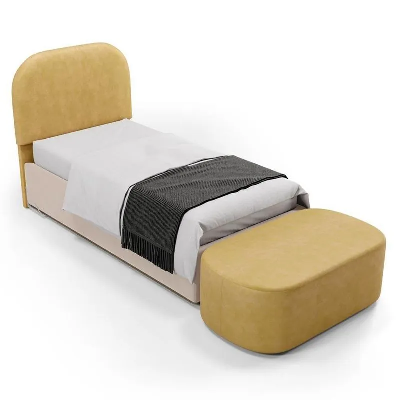 Cabeceira Cama Box 100cm Lanna Com Puff Recamier Doha W01 Couríssimo Fendi - Lyam Decor