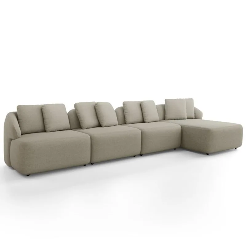 Sofá 5 Lugares Com Chaise Direito Sala Living 334cm Arlo F04 Linho Bege - Lyam Decor