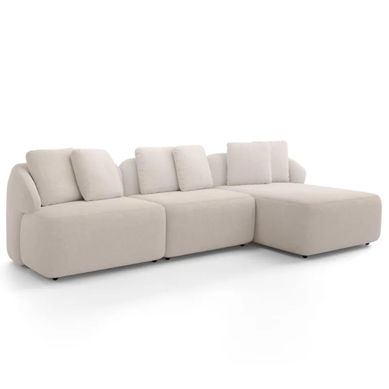 Sofá 4 Lugares com Chaise Direito Sala Living 294cm Arlo F04 Bouclê Bege - Lyam Decor