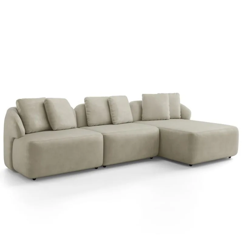 Sofá 4 Lugares Com Chaise Direito Sala Living 294cm Arlo F04 Veludo Bege - Lyam Decor