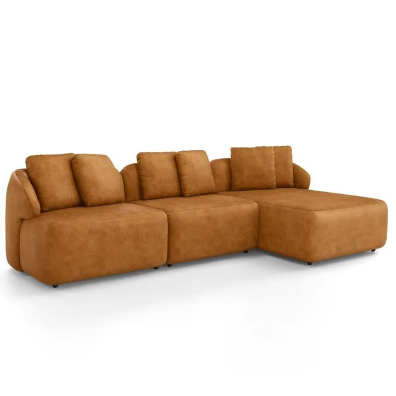 Sofá 4 Lugares Com Chaise Direito Sala Living 294cm Arlo F04 Couríssimo Whisky - Lyam Decor
