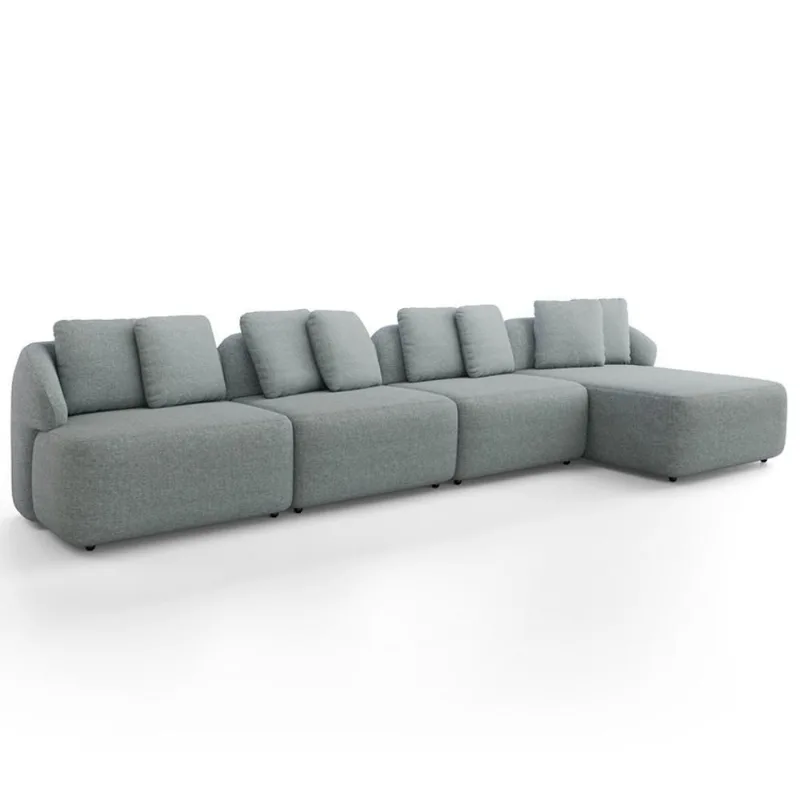 Sofá 5 Lugares Com Chaise Direito Sala Living 394cm Arlo F04 Linho Cinza - Lyam Decor - Lyam Decor