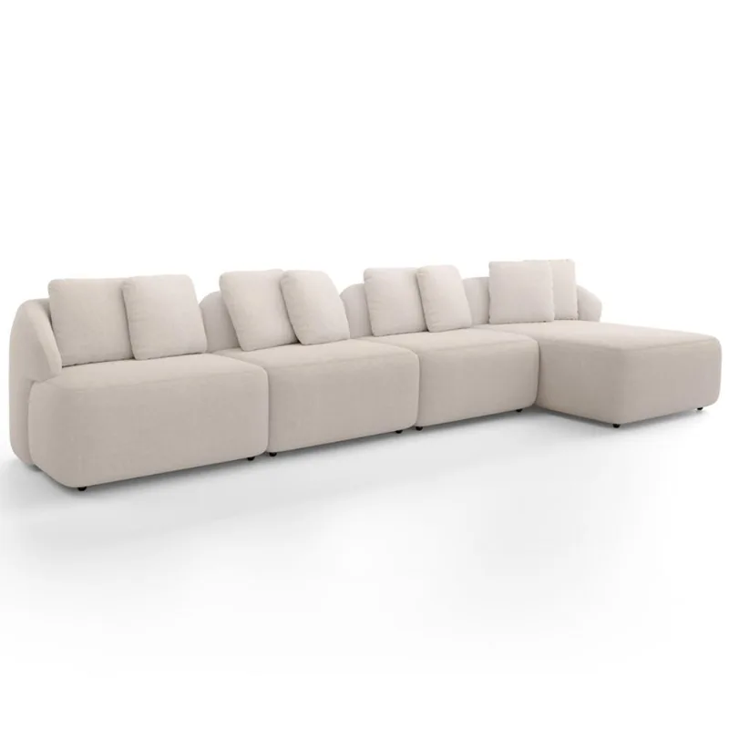 Sofá 5 Lugares com Chaise Direito Sala Living 394cm Arlo F04 Bouclê Bege - Lyam Decor