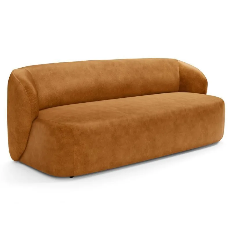 Sofá 3 Lugares Orgânico Para Sala De Estar Living 205cm Heidy F04 Couríssimo Whisky - Lyam Decor