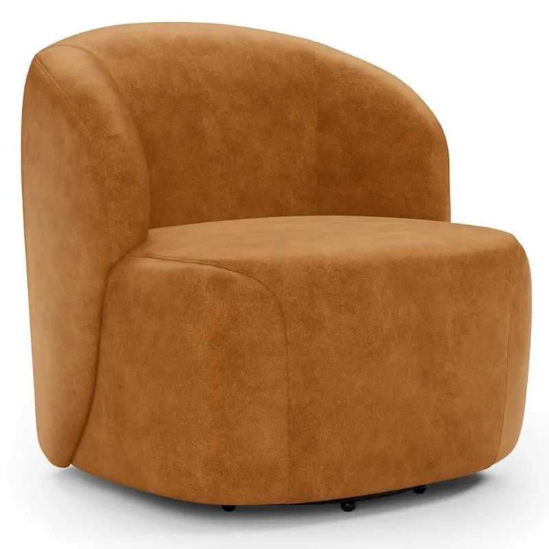 Poltrona Giratória Orgânica Para Sala Living Heidy F04 Couríssimo Whisky - Lyam Decor