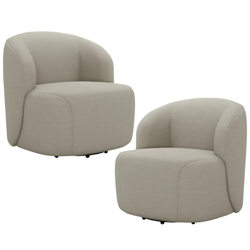 Kit 02 Poltronas Giratória Orgânica Para Sala Living Heidy F04 Linho Bege - Lyam Decor