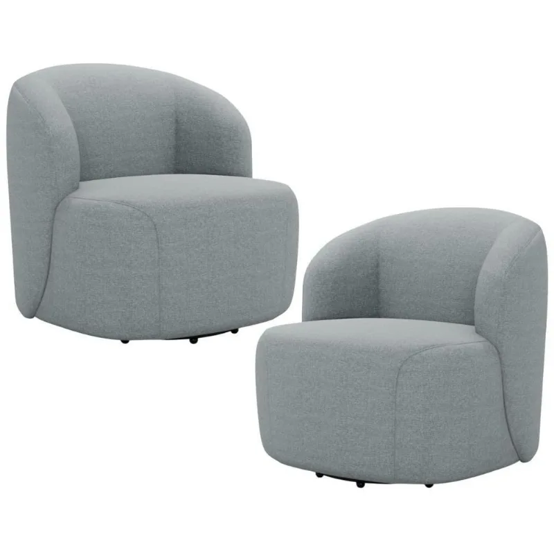 Kit 02 Poltronas Giratória Orgânica Para Sala Living Heidy F04 Linho Cinza - Lyam Decor