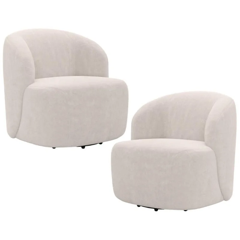 Kit 02 Poltronas Giratória Orgânica Para Sala Living Heidy F04 Bouclê Bege - Lyam Decor