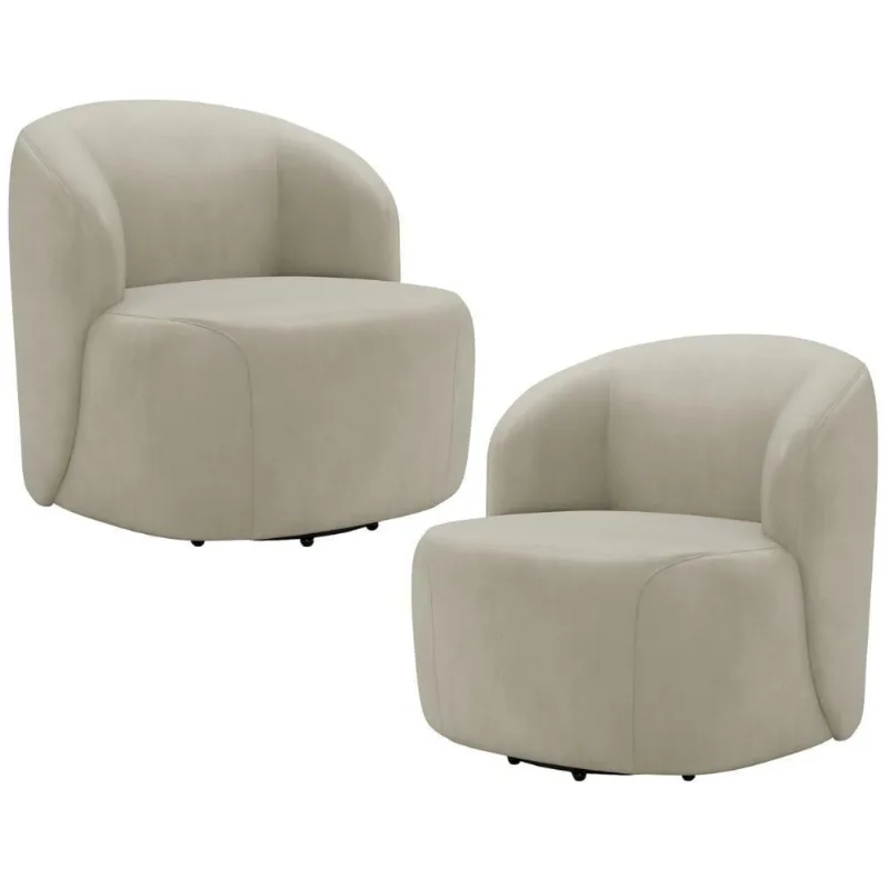 Kit 02 Poltronas Giratória Orgânica Para Sala Living Heidy F04 Veludo Bege - Lyam Decor