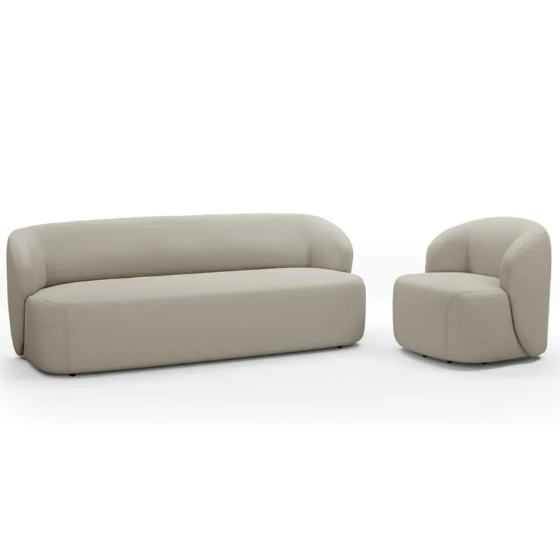 Sofá 2 Lugares 170cm Com Poltrona Giratória Orgânica Heidy F04 Linho Bege - Lyam Decor
