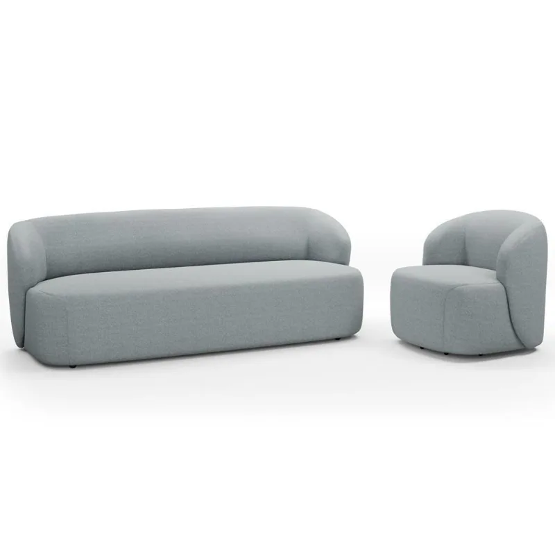 Sofá 2 Lugares 170cm Com Poltrona Giratória Orgânica Heidy F04 Linho Cinza - Lyam Decor