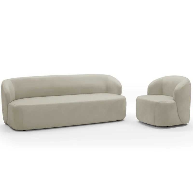 Sofá 2 Lugares 170cm Com Poltrona Giratória Orgânica Heidy F04 Veludo Bege - Lyam Decor