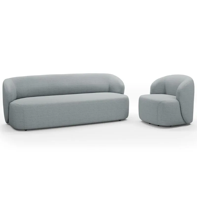 Sofá 3 Lugares 205cm Com Poltrona Giratória Orgânica Heidy F04 Linho Cinza - Lyam Decor