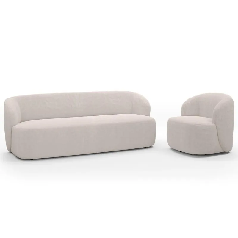 Sofá 3 Lugares 205cm Com Poltrona Giratória Orgânica Heidy F04 Bouclê Bege - Lyam Decor