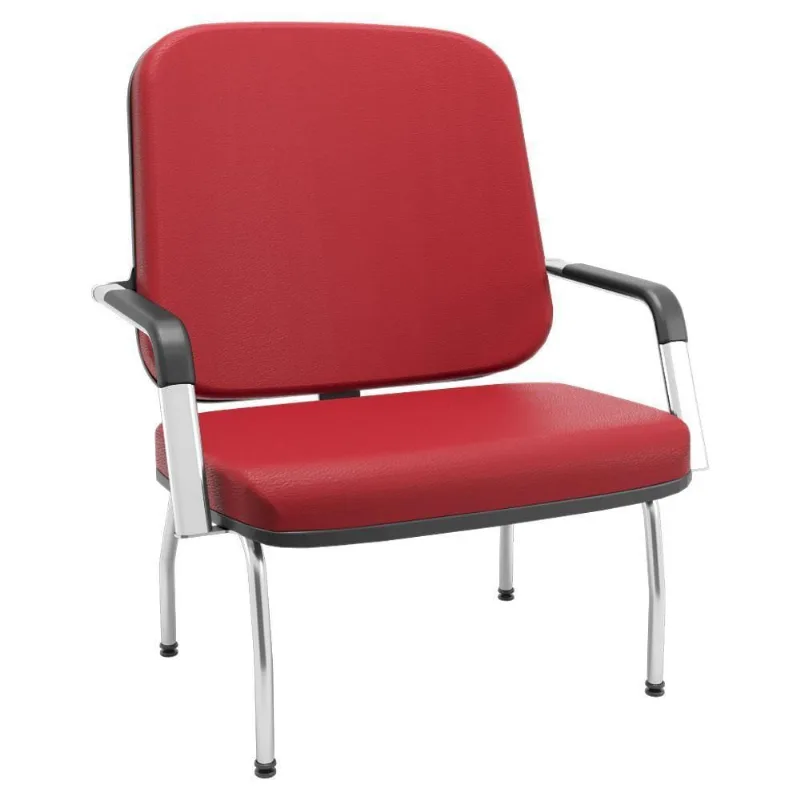 Cadeira De Escritório Recepção Com Braço Fixa Cromada Magno P03 Vinil Vermelho - Lyam Decor