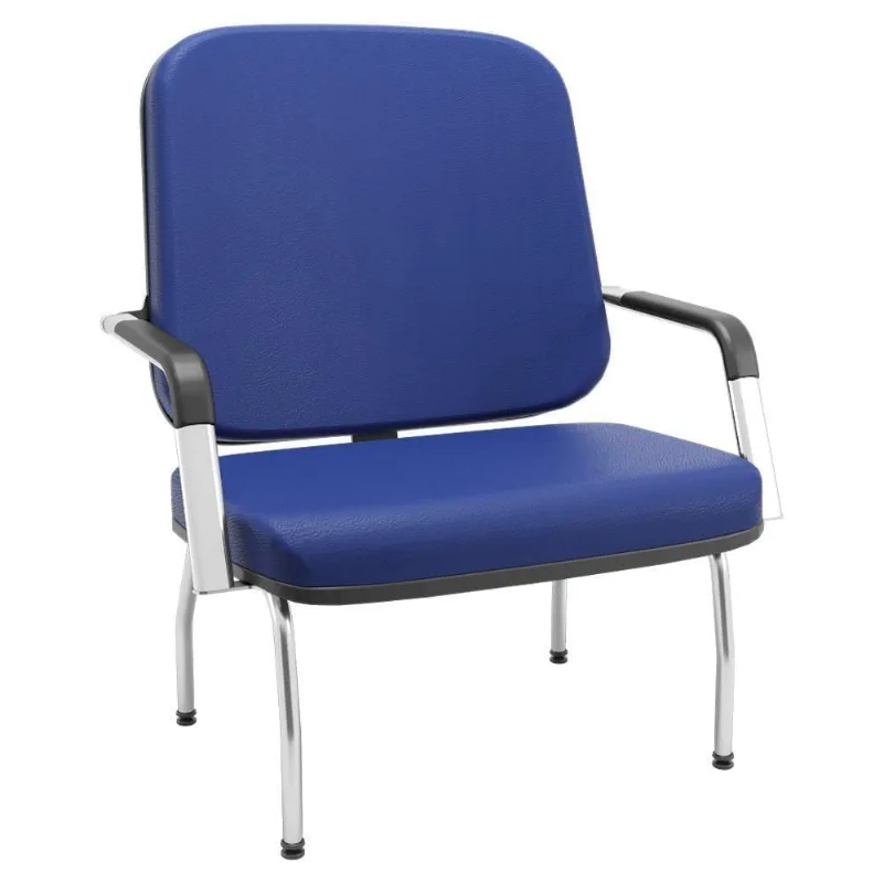 Cadeira De Escritório Recepção Com Braço Fixa Cromada Magno P03 Vinil Azul - Lyam Decor
