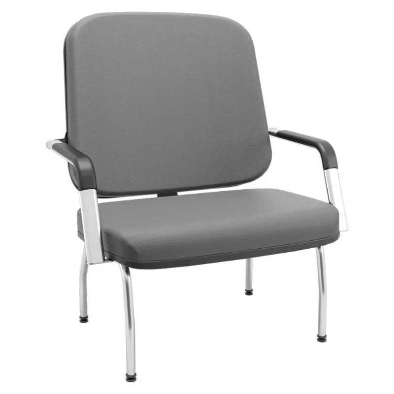 Cadeira De Escritório Recepção Com Braço Fixa Cromada Magno P03 Vinil Cinza - Lyam Decor