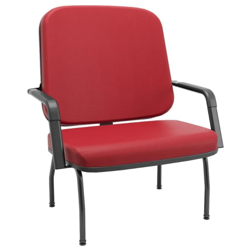 Cadeira De Escritório Recepção Com Braço Fixa Preta Magno P03 Vinil Vermelho - Lyam Decor