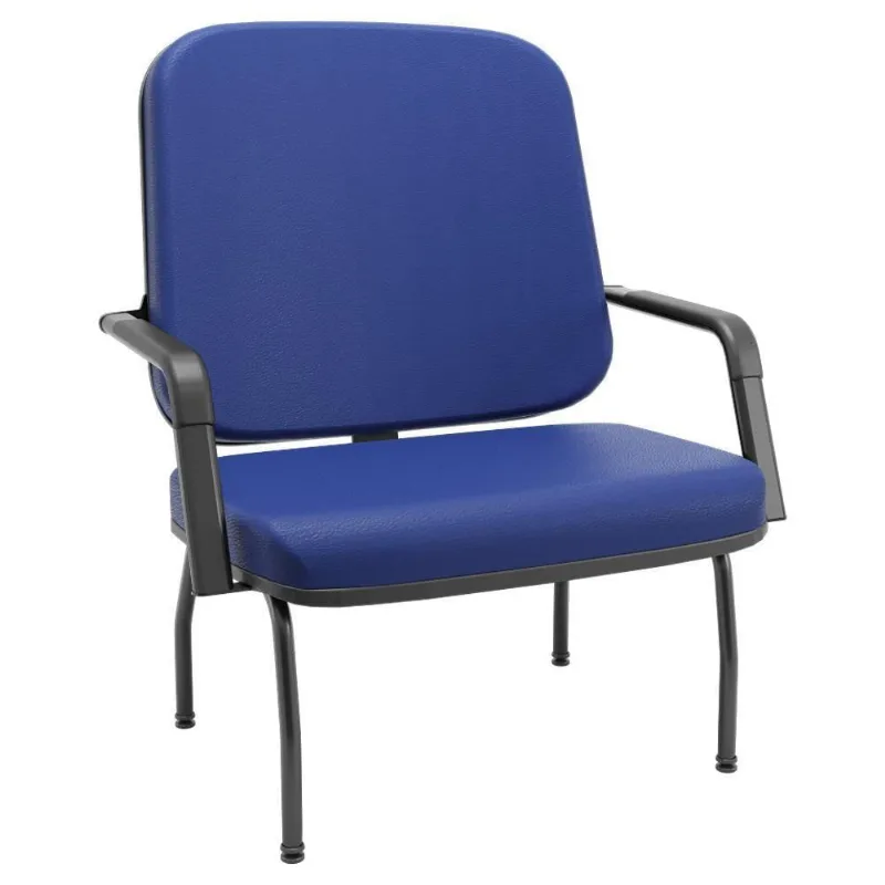 Cadeira De Escritório Recepção Com Braço Fixa Preta Magno P03 Vinil Azul - Lyam Decor