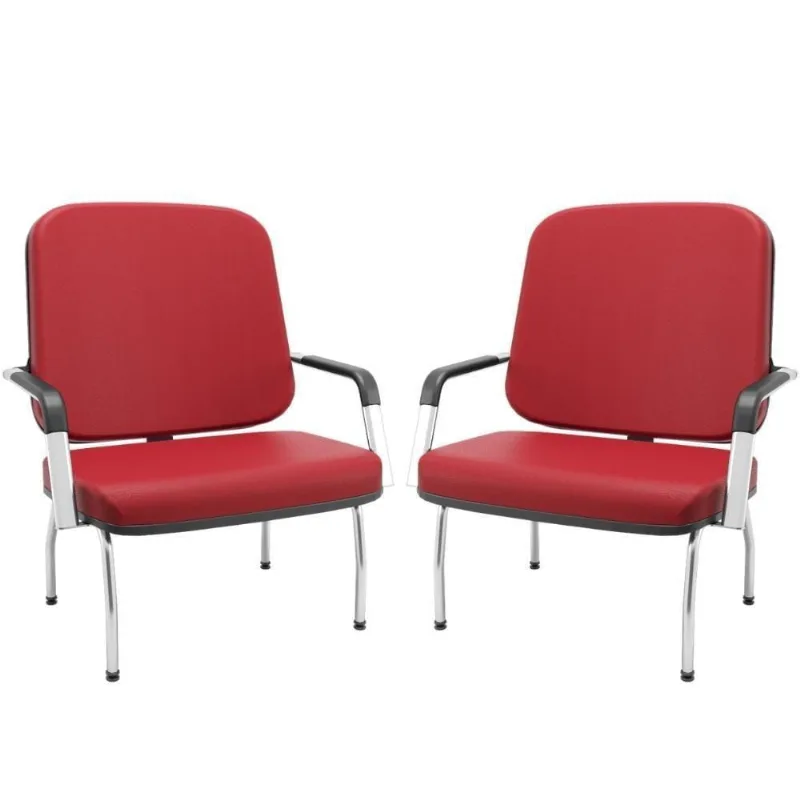 Kit 02 Cadeiras De Escritório Recepção Com Braço Fixa Cromada Magno P03 Vinil Vermelho - Lyam Decor