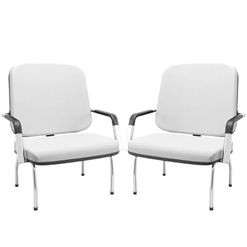 Kit 02 Cadeiras De Escritório Recepção Com Braço Fixa Cromada Magno P03 Vinil Branco - Lyam Decor