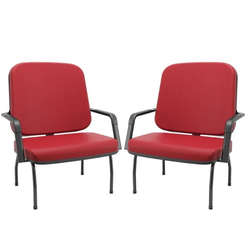 Kit 02 Cadeiras De Escritório Recepção Com Braço Fixa Preta Magno P03 Vinil Vermelho - Lyam Decor