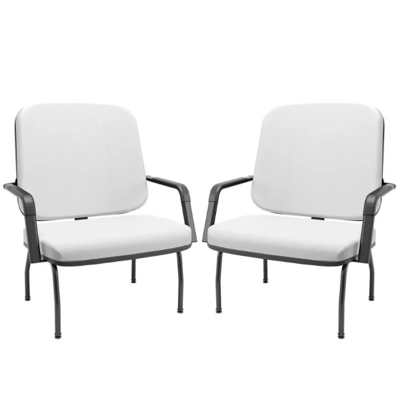 Kit 02 Cadeiras De Escritório Recepção Com Braço Fixa Preta Magno P03 Vinil Branco - Lyam Decor