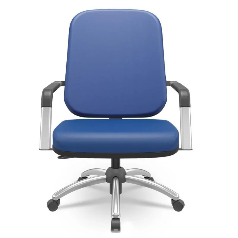 Cadeira De Escritório Giratória Com Braço Cromada Magno P03 Vinil Azul - Lyam Decor