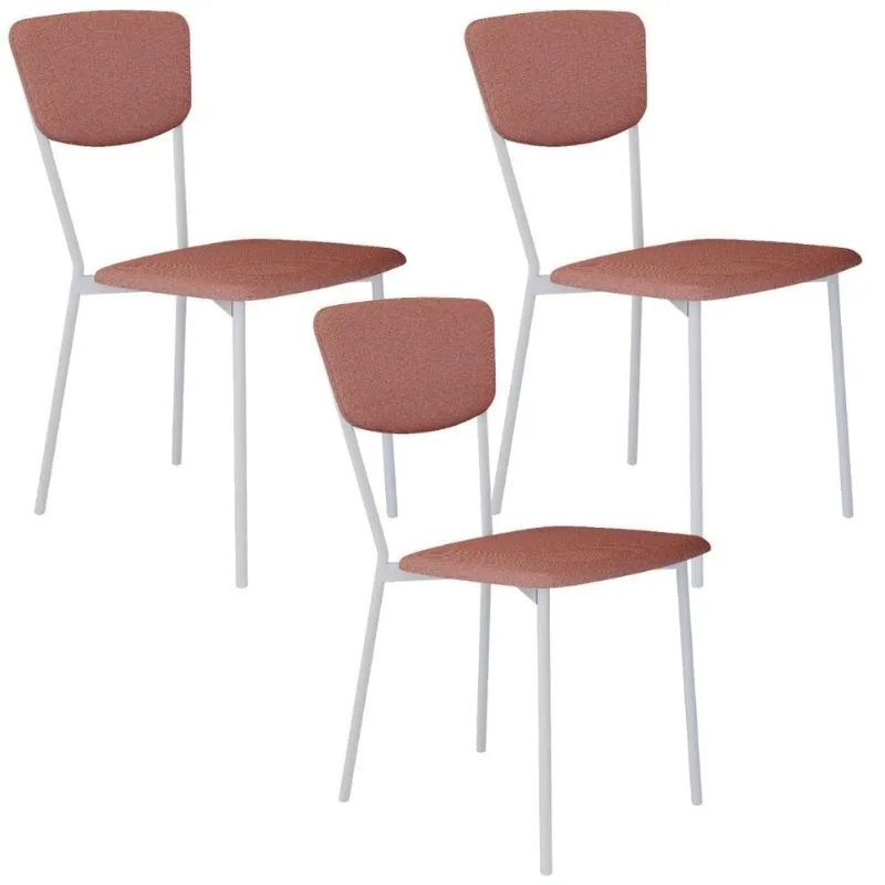 Kit 03 Cadeira Para Sala De Jantar Village Branco C01 Linho Rosê - Lyam Decor