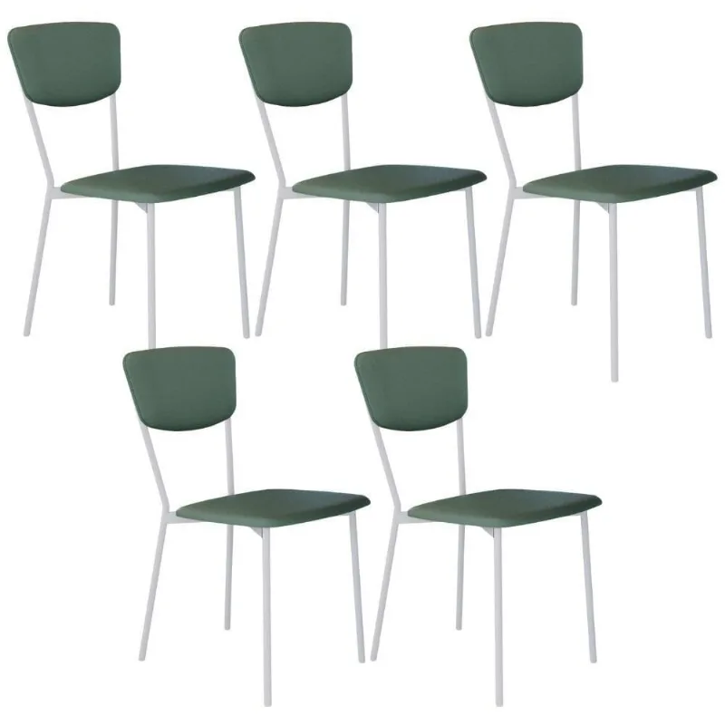 Kit 05 Cadeira Para Sala De Jantar Village Branco C01 Courino Verde Sálvia - Lyam Decor