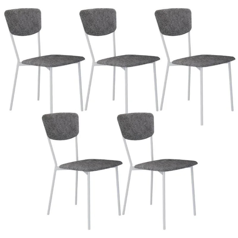 Kit 05 Cadeira Para Sala De Jantar Village Branco C01 Linho Prata - Lyam Decor
