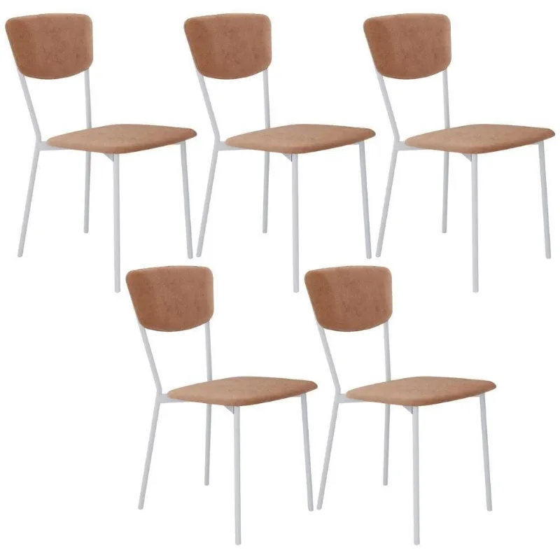 Kit 05 Cadeira Para Sala De Jantar Village Branco C01 Veludo Bege - Lyam Decor