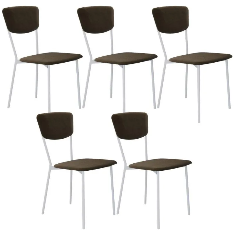Kit 05 Cadeira Para Sala De Jantar Village Branco C01 Veludo Marrom Sand - Lyam Decor
