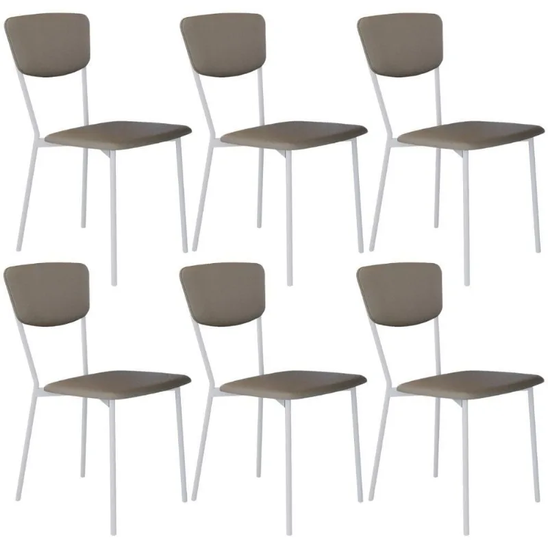 Kit 06 Cadeira Para Sala De Jantar Village Branco C01 Courino Cinza - Lyam Decor