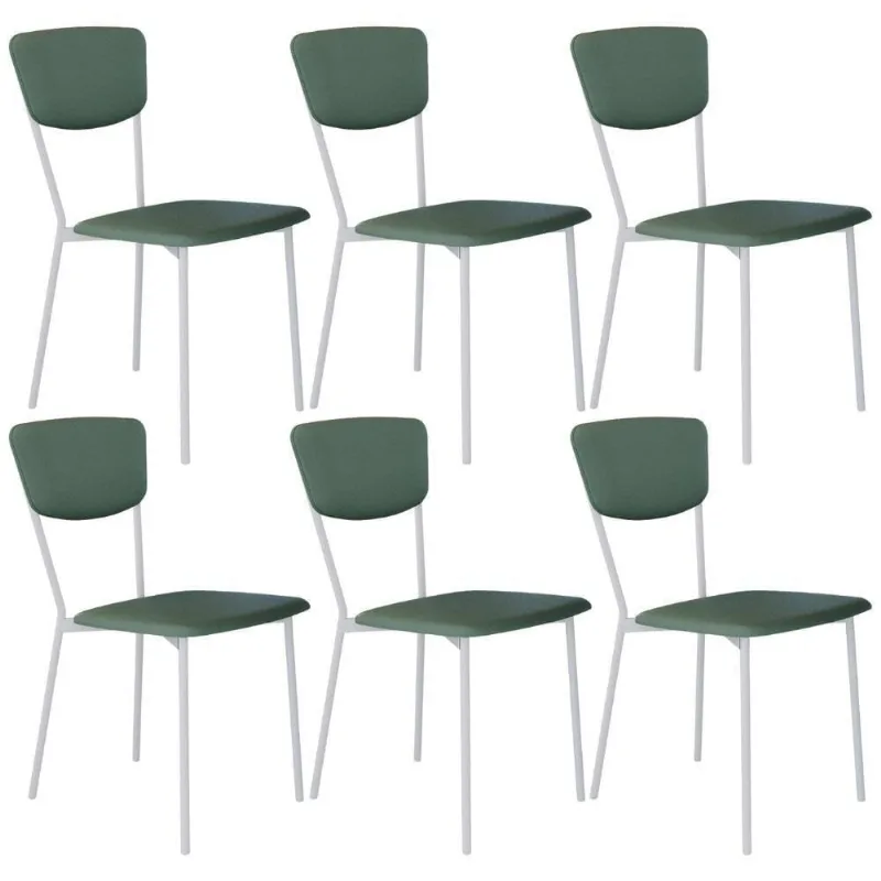 Kit 06 Cadeira Para Sala De Jantar Village Branco C01 Courino Verde Sálvia - Lyam Decor