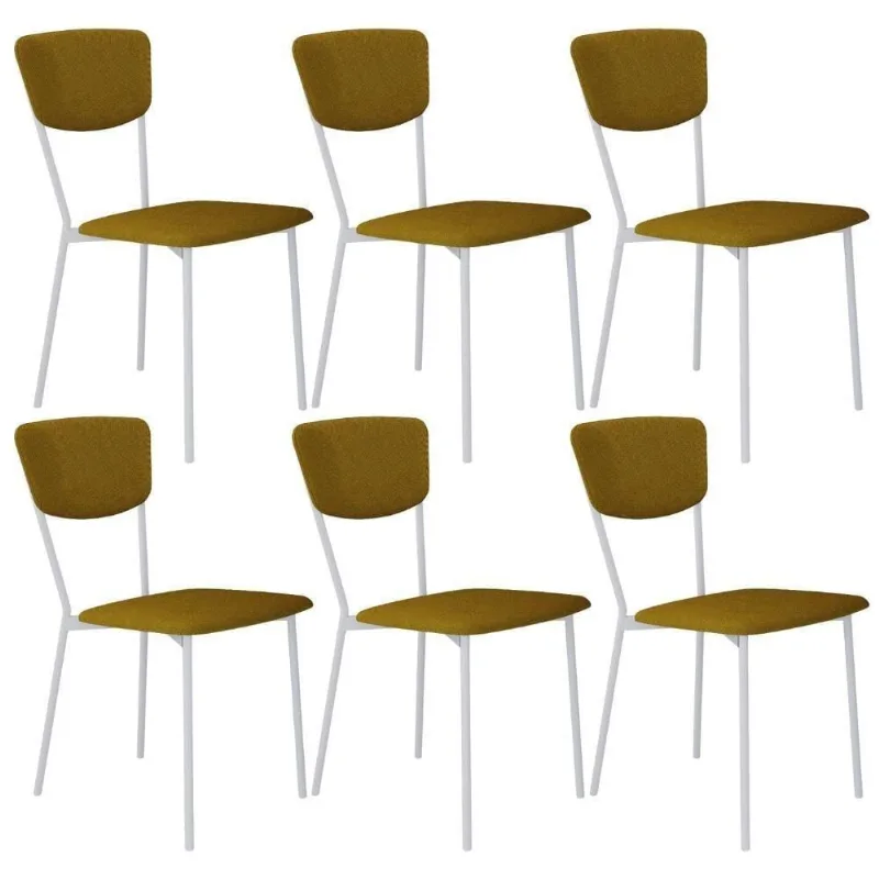 Kit 06 Cadeira Para Sala De Jantar Village Branco C01 Linho Mostarda - Lyam Decor