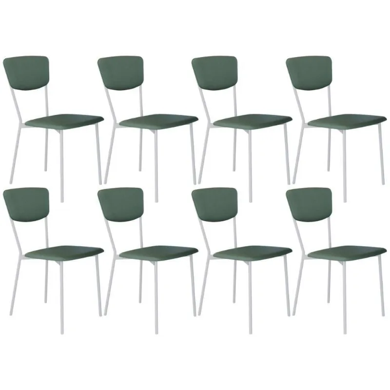 Kit 08 Cadeira Para Sala De Jantar Village Branco C01 Courino Verde Sálvia - Lyam Decor