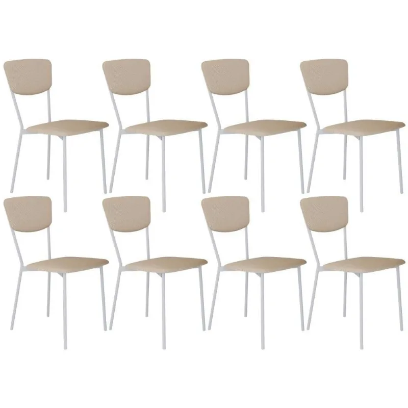 Kit 08 Cadeira Para Sala De Jantar Village Branco C01 Linho Areia - Lyam Decor