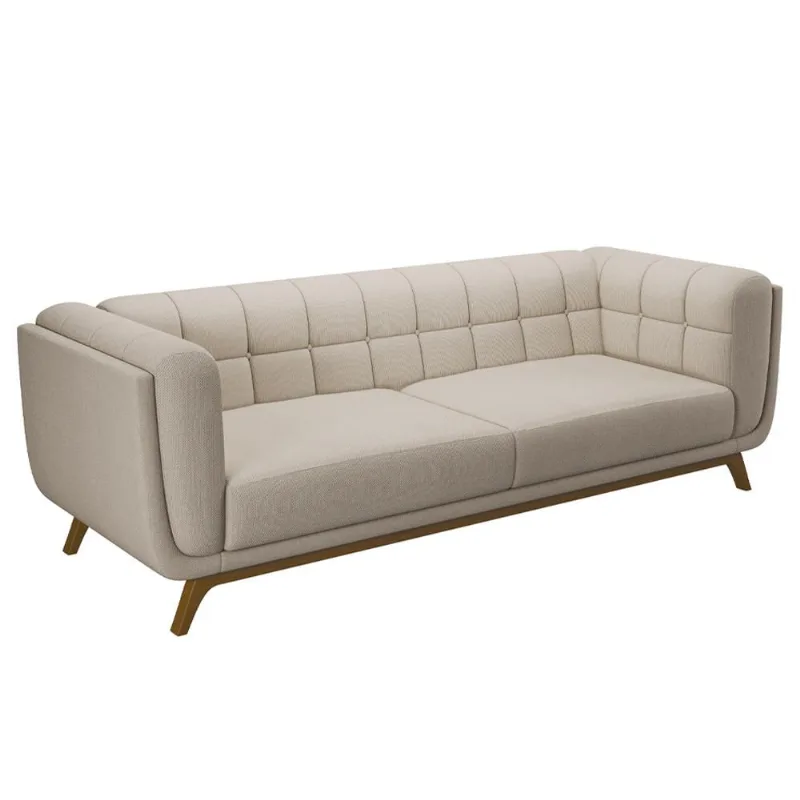 Sofá 02 Lugares Para Sala De Estar Pés Em Madeira 180cm Florian M03 Linho Cru- Lyam Decor - Lyam Decor