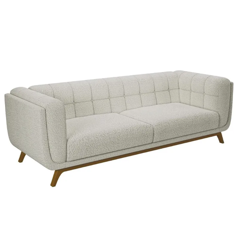 Sofá 02 Lugares Para Sala De Estar Pés Em Madeira 180cm Florian M03 Bouclê Bege Claro - Lyam Decor - Lyam Decor