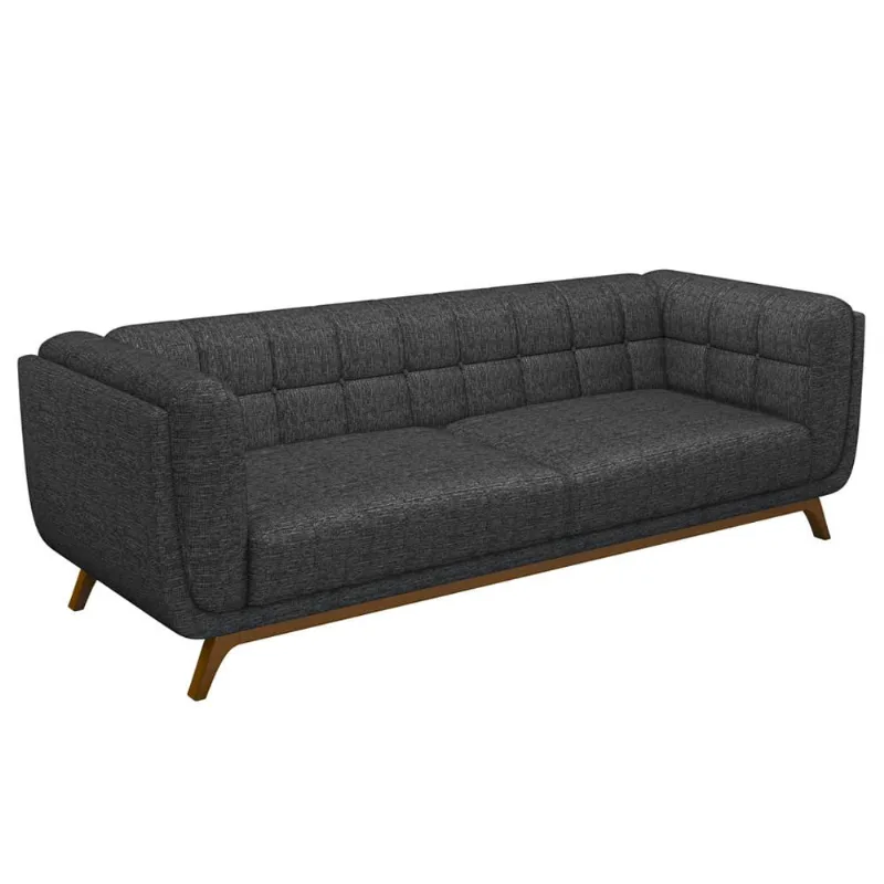 Sofá 03 Lugares Para Sala De Estar Pés Em Madeira 240cm Florian M03 Linho Chumbo - Lyam Decor