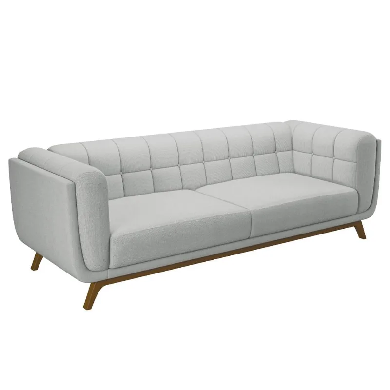 Sofá 03 Lugares Para Sala De Estar Pés Em Madeira 240cm Florian M03 Linho Cinza - Lyam Decor