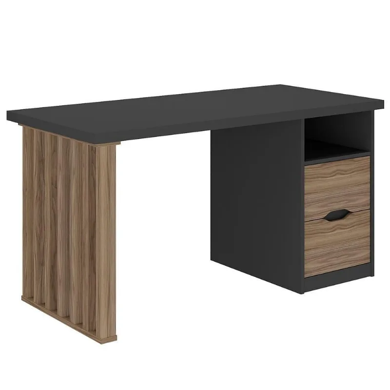 Mesa Para Escritório Escrivaninha Home Office Dora A02 Preto Nogal - Lyam Decor