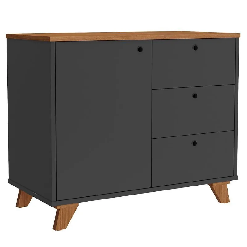 Balcão Para Escritório Home Office Multiuso Lugano A02 Freijó Preto - Lyam Decor - Lyam Decor