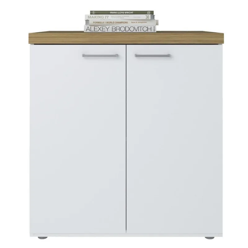 Balcão Para Escritório Home Office Multiuso 2 Portas Orly A02 Olmo Branco - Lyam Decor - Lyam Decor
