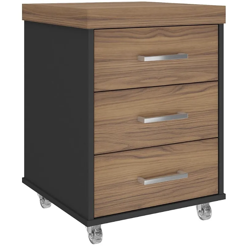 Gaveteiro Para Escritório Com Rodízios 3 Gavetas Atria Executiva A02 Nogal Preto - Lyam Decor - Lyam Decor