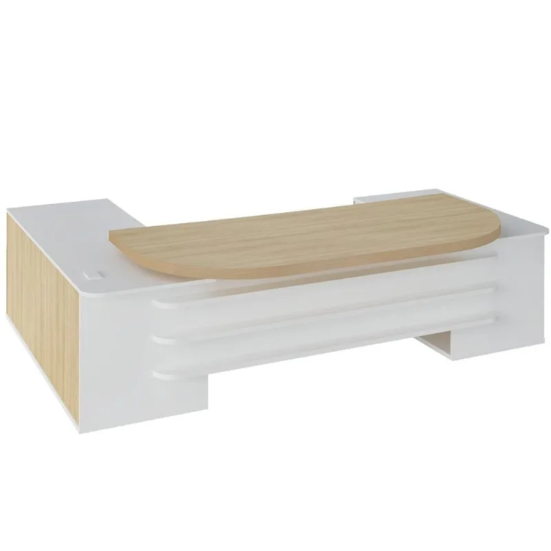Mesa Para Escritório Tamburato 2 Portas 4 Gavetas Mason A02 Carvalho Branco - Lyam Decor - Lyam Decor